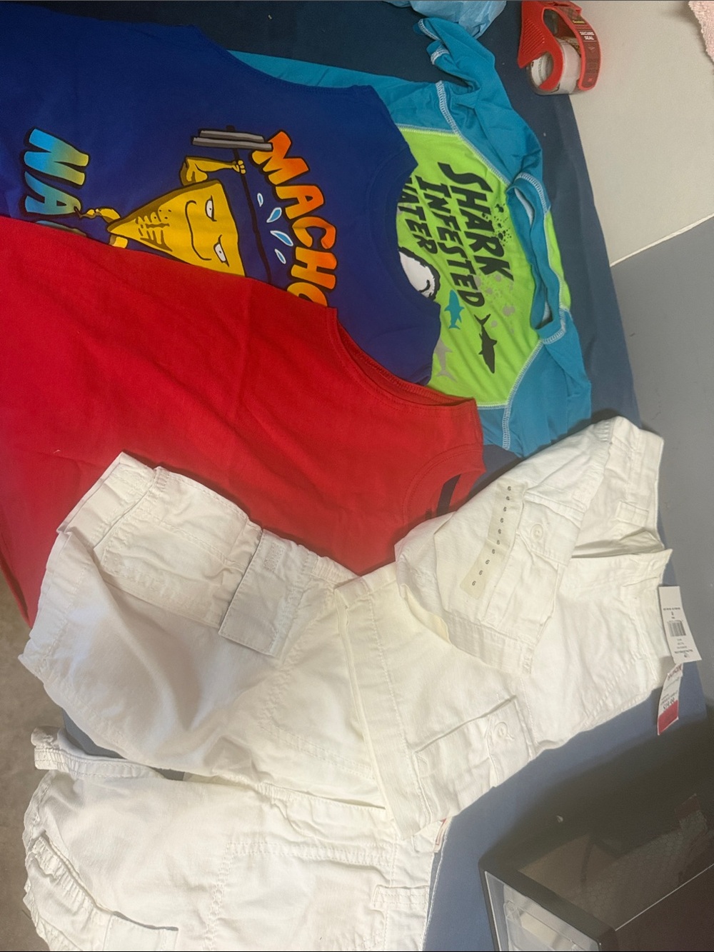 Kids Red Tank Top & Blue Graphic Shirts Bundle - Shark & Nacho Designs